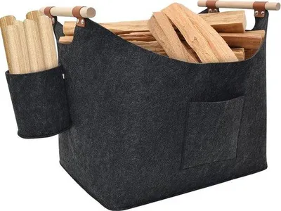 Immagine prodotto di Cesto pieghevole in legno con manico in legno, grigio scuro, grande, per legna, giocattoli e giornali