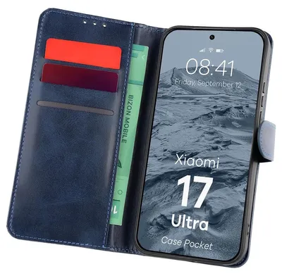 Produktbild von Handyhülle mit Klappe für Xiaomi 17 Ultra, Bizon Case Pocket, Dunkelblau