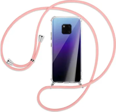 Produktbild von Handykette Backcover-Schutzhülle mit Band (Metall silberfarben) für Huawei Mate 20 Pro - rosa