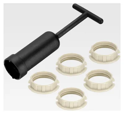 Produktbild von G9 Lampenfassung Ringe Set, Lampenschirmhalteradapter mit 5 Kunststoffringen und Entfernungswerkzeug für Lampenschirmkragenring-Halteclip, 127mm Weiß