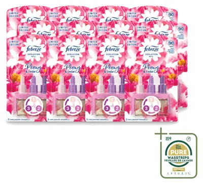 Obrázok produktu pre 12 kusov náplní Febreze 3Volution – Pivoňka a céder – zásobný balík