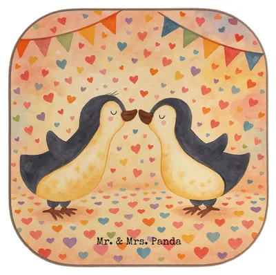 Produktbild von Mr. & Mrs. Panda Tassen Untersetzer Pinguin Liebe Design - Weiß - Geschenk, Geschenkidee, Tassenuntersetzer, Liebesspruch, Glas, Tischschoner, Tischuntersetzer, Freundin