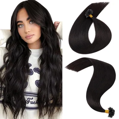 Produktbild von Echthaar Extensions Bondings 55 cm #1B Natürliches Schwarz Keratin U-Tip Remy 25 Strähnen 25g