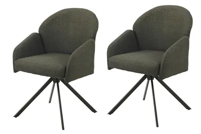 Produktbild von Hela Tische, 2er Set Esszimmerstuhl Armlehnstuhl Holly 360° drehbar, Bezug Webstoff Grün, Ovalrohr-Metallgestell Grün, KOMFORT-RÜCKEN swing back, 120kg belastbar