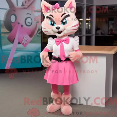 Obrázok produktu pre Postava maskota REDBROKOLY, ružového bobcata v ceruzkovej sukni a motýliku