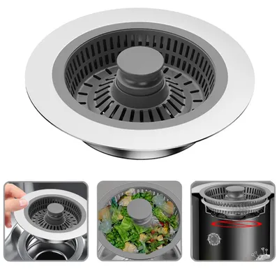 Image de Grille d'évier de cuisine, grille et bouchon 3-en-1 pour éviers de cuisine standard, protection idéale pour l'évier de cuisine, grille pour éviers standard de 8,9 cm