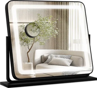 Zdjęcie produktu dla Stołowe lusterko podświetlane LED Lusterko do makijażu ze światłami 56 x 12 x 48 cm Czarne
