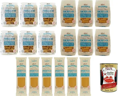 Produktbild von Testpaket Rummo Pasta Spaghetti - Fusilli - Penne Rigate Glutenfreie,Nudeln Senza Glutine 18x 400g + Italian Gourmet polpa 400g