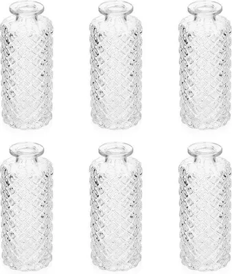 Produktbild von Famanu Glasvase Mini 6 Stück - Klare Vintage Vasen für Tischdekoration - 5 x 2 x 5 Zoll