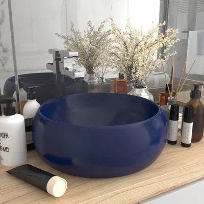 Produktbild von The Living Store s Waschbecken Rund Matt Dunkelblau 40x15 cm Keramik