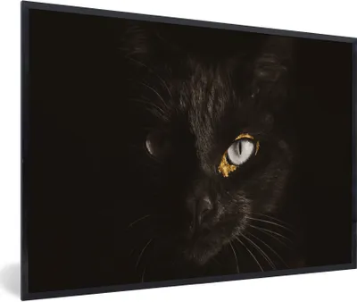 Produktbild von MuchoWow® Gerahmtes Poster Katze - Gold - Schwarz 60x40 cm - Poster mit Schwarzem Bilderrahmen Wandposter Rahmen Foto Bilder - Printing - Wanddeko Schlafzimmer