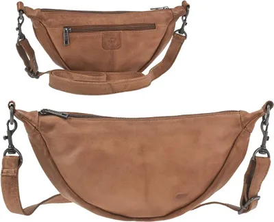 Produktbild von Crossbody Bag Damen Leder groß 35x17cm "Toon" Crossover Tasche Bear Design cognac