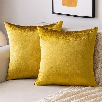Produktbild von Unyqoos® Samt-Kissenbezüge 2er-Set, goldfarben 50×50 cm – dekorative Kissenhüllen mit verdecktem Reißverschluss für s Interieur