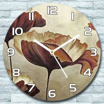Produktbild von Wanduhr aus Glas Rund fi 30 Mohnblumen Pastell Quarz Deko Schlafzimmer Büro