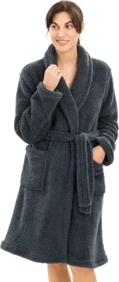 Produktbild von HOMELEVEL Kuschelfleece Bademantel für Damen - Sherpa Morgenmantel mit Taschen Schalkragen Gürtel - Damenbademäntel waschmaschinenfest
