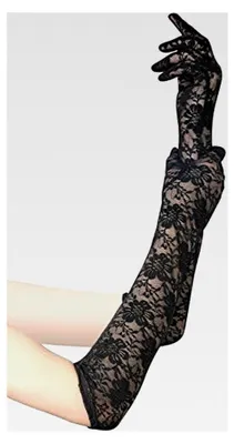 Produktbild von Damenhandschuhe aus Spitze und Satin für Hochzeit, Oper, Fest und Party im Stil der 1920er Jahre (Lang Schwarz)