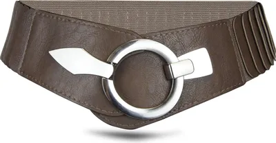 Produktbild von Elastischer Damen Taillengürtel, ca. 6 cm breiter Hüftgürtel mit silberner Ring-Schließe, Stretchgürtel, Braun, Größe 80