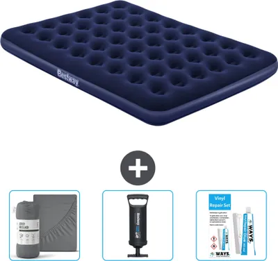 Zdjęcie produktu dla Materac dmuchany Bestway - 2-osobowy - 152 x 203 x 22 cm - Niebieski - w zestawie akcesoria