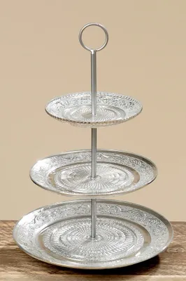 Produktbild von Etagere Lavra 3 Ebenen Glas H37 cm Ø 25cm silber