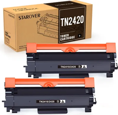 A box of STAROVER toner cartridges and two toner cartridges.