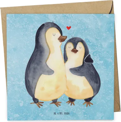 Produktbild von Mr. & Mrs. Panda Glückwunschkarte Pinguin umarmen - Eisblau - Geschenk, Grußkarte, Klappkarte, anlasskarte, Umarmung Verliebt, faltkarte, Liebe, Verknallt, Hochzeitstag