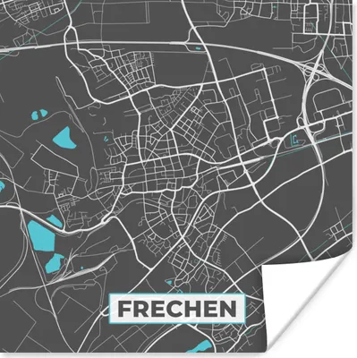 Produktbild von MuchoWow® Poster Frechen - Stadtplan - Blau - Karte - Deutschland 50x50 cm - Wohnzimmerdekoration