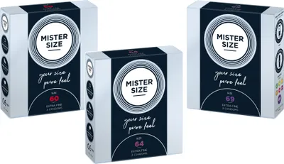 Produktbild von 9x Mister Size Kondome Probierset 60 / 64 / 69 mm - extragroße Kondome