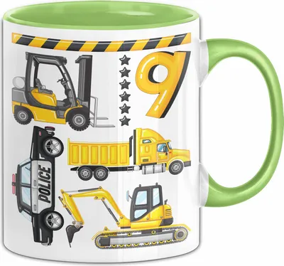 Produktbild von 9. Geburtstag Geschenk Tasse Becher Jungen Jungs Baustelle Polizei Geburtstagsgeschenk 9 (Grün)