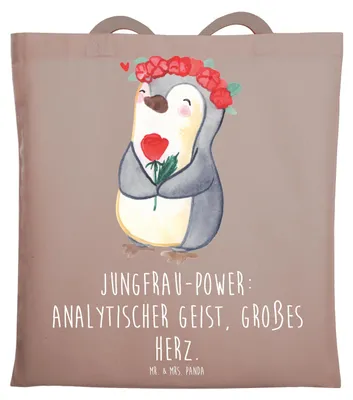 Produktbild von Mr. & Mrs. Panda Tote Bag Jungfrau Astrologie - Braun Pastell - Geschenk, Laptoptasche, Jutebeutel, Sternzeichen, Geburtstagsgeschenk, Beutel, Geschenke für Frauen