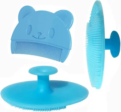 Produktbild von Baby-Badebürste - Baby-Wiegenbürste - Silikon-Massagebürste - Babykamm - Kinderkamm (3 Stück) (blau)