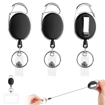 Produktbild von 3-teiliges, einziehbares Lanyard, einziehbarer Schlüsselring, robuster, einziehbarer Auswelter mit Gürtelclip für Kartenhalter, Ausweis, Schlüssel und Ausweis.
