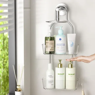 Image de Étagère de douche en acier inoxydable, à 2 niveaux, pour salle de bain