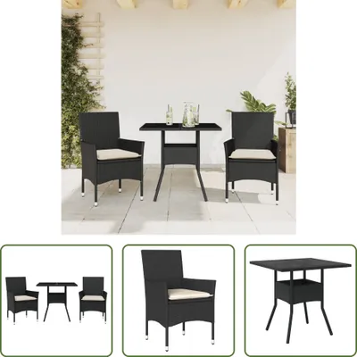 Produktbild von The Living Store 3-tlg. Garten-Essgruppe mit Kissen Schwarz Poly Rattan Glas