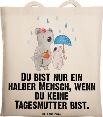 Produktbild von Mr. & Mrs. Panda Tote Bag Tagesmutter Herz - Transparent - Geschenk, Tasche, Shopping, festival, Jutebeutel, Einkaufstasche