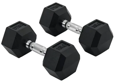 Produktbild von Hexagon Hanteln, 2er Set Hanteln mit gerändeltem Griff, 2 x 10 kg, für Heimtraining