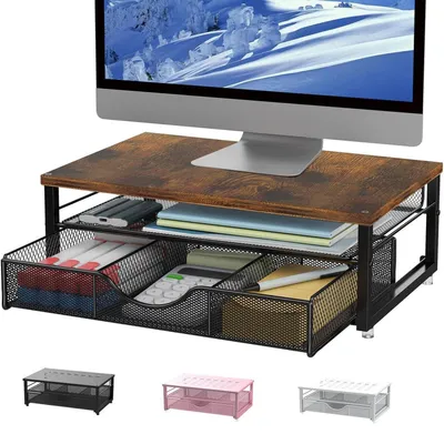 Produktbild von Monitorständer mit Schublade, Schreibtisch-Organizer, Druckerständer, Holzoptik