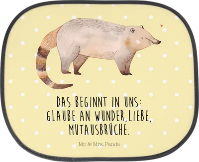 Produktbild von Mr. & Mrs. Panda Sonnenschutz Auto Nasenbaer - Gelb Pastell - Geschenk, Sonnenblende, Bär, Lustige Sprüche, Nasenbären, Nasenbär, Rüsselbär, für, Hitzeschutz