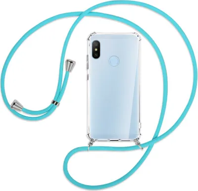 Produktbild von Handykette Backcover-Schutzhülle mit Band (Metall silberfarben) für Xiaomi Mi A2 Lite - türkis