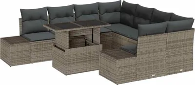 Produktbild von vidaXL Gartensofa-set mit Kissen 9 pcs Grau Poly-Rattan