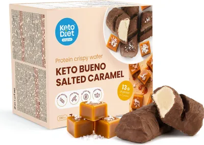 Obrázek produktu pro Keto Bueno Salted Caramel - křupavé oplatky (7 porcí)