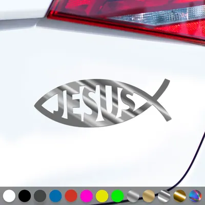 Produktbild von PantherPixel Jesus Fisch Aufkleber Ichthys Christentum Christus Sticker Auto Geschenkidee Farbe Chrom-Silber