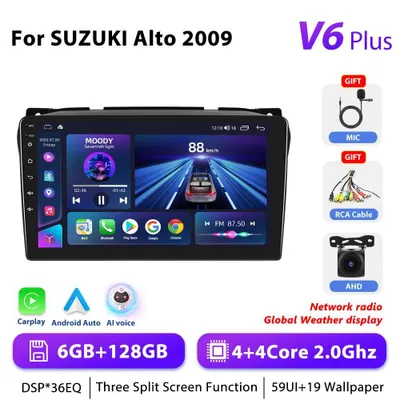 Zdjęcie produktu dla Radio samochodowe z systemem Android 10 do Suzuki Alto 2009–2017 – radioodtwarzacz 2-DIN – ekran dotykowy 23 cm – 6 GB pamięci RAM + 128 GB pamięci ROM – procesor 2,0 GHz – kamera cofania AHD, GPS, RDS