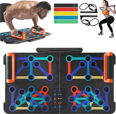 Produktbild von Tragbares Push-Up Board mit Widerstands- und Gummibändern für Krafttraining
