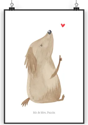 Produktbild von Mr. & Mrs. Panda Bild Hund Liebe DIN A4 - Weiß - Geschenk, wanddeko, Wandbild, drucke, Hunde, Herz, Plakat, Sprüche, Wanddekoration