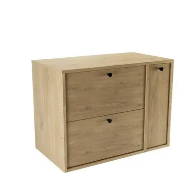 Zdjęcie produktu dla WENA Szafka pod umywalkę 80 cm z zamkniętym regałem, gładkie fronty, 2 szuflady z cichym domykiem Belino (kolor: Dąb Cremona)