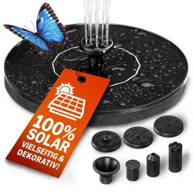 Produktbild von GARDEBRUK® Solar Springbrunnen 7 Effekte 180L/h Solarpanel 160mm 1,4 Watt Garten Wasserspiel Gartenbrunnen Wasserpumpe Teichpumpe Solarbrunnen Fontäne
