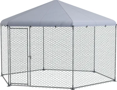 Produktbild von Hühnergehege mit schattenspendendem Dach, verzinktes Stahl, für 10-15 Tiere, Silber