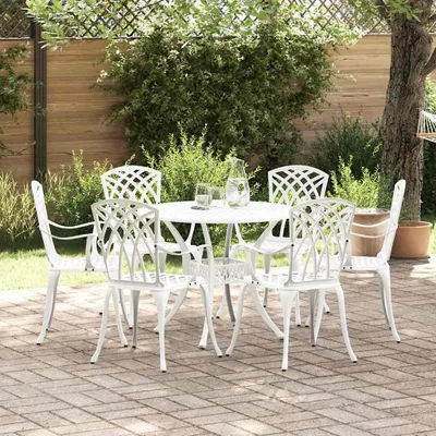 Produktbild von "Neues Produkt" Garten Essgruppe 7 pcs - CLORIS - Weiß Aluminium - Gartenstühle V95