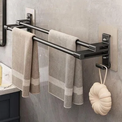 Produktbild von Schwarze Doppelhandtuchhalter ohne Bohren, Selbstklebend, Badezimmer Zubehör