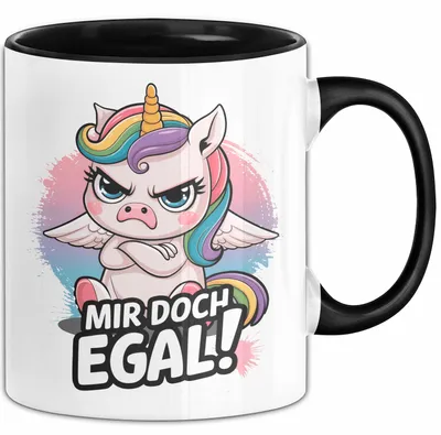 Produktbild von Sarkastisches Einhorn Tasse Geschenk Lustige Geschenkidee Spruch Mir Doch Egal (Schwarz)